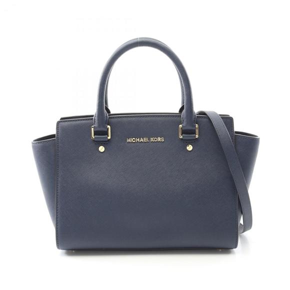 Michael Kors SELMA Medium Satchel Handbag Leather Women's Navy 30S3GLMS2L